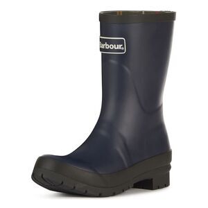BARBOUR Womens Navy Padded Banbury Round Toe Slip On Rain Boots 8